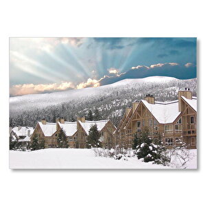 Karlı Tepeler Ve Bulutların Ardındaki Güneş Mdf Ahşap Tablo 50x70 cm