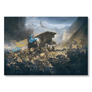 Savaş Alanında Savaşçılar Ve Dev Ayı Mdf Ahşap Tablo 25x35 cm