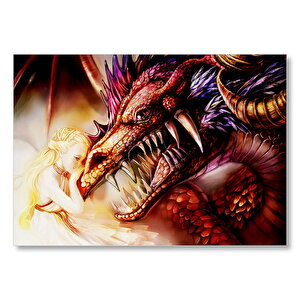 Ejderha Ve Sarı Saçlı Kız Mdf Ahşap Tablo 25x35 cm