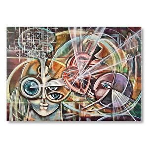 Kalp Ve Yüzler Soyut Kompozisyon Mdf Ahşap Tablo 25x35 cm