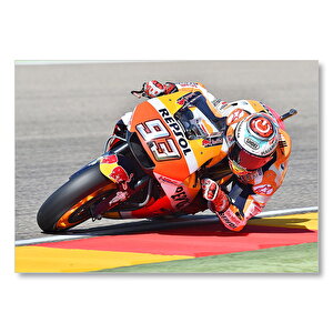 Honda Repsol Turuncu Motorsiklet Sola Virajda Yatıyor Mdf Ahşap Tablo 25x35 cm