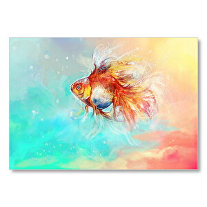 Rengarenk Sularda Yüzen Japon Balığı Mdf Ahşap Tablo 50x70 cm