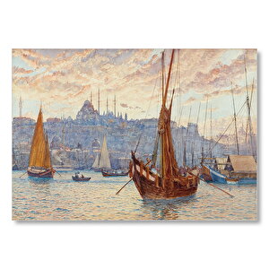Eski İstanbul Haliç'te Gemiler Mdf Ahşap Tablo 35x50 cm
