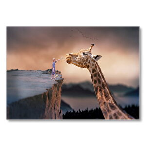 Fantastik Dev Zürafa Ve Küçük Çocuk Mdf Ahşap Tablo 50x70 cm