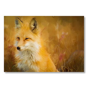 Kahverengi Beyaz Tilki Flu Arkaplan İllüstrasyon Mdf Ahşap Tablo 50x70 cm