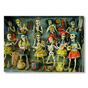 Ölü Gelin Ve Arkasında Kurukafa Desenleri Mdf Ahşap Tablo 50x70 cm