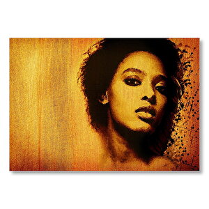 Afrikalı Güzel Kadın Keten Zemin Sulu Boya Mdf Ahşap Tablo 50x70 cm
