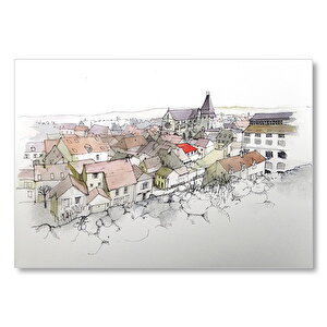 Avrupa Kasabası Karikatürize Tablo Mdf Ahşap Tablo 50x70 cm