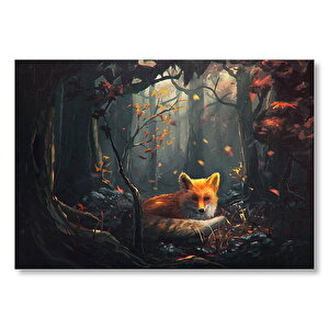 Sonbahar Renklerinde Orman Ve Tilki Çizim Mdf Ahşap Tablo 35x50 cm