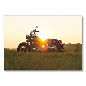 Black Cruiser Motorsiklet Ve Gün Batımı Mdf Ahşap Tablo 35x50 cm