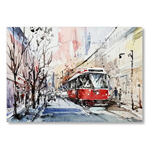Toronto Sokaklarında Tramvay Araçlar Ve Yayalar Mdf Ahşap Tablo 35x50 cm