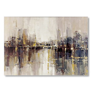 Gökdelenler Ve Denizdeki Yansımaları Yağlı Boya Mdf Ahşap Tablo 25x35 cm