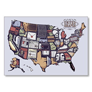 Amerika Birleşik Devletleri Eyaletleri Ve Benzedikleri Şekiller Mdf Ahşap Tablo 35x50 cm