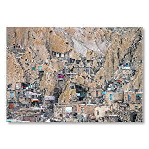 İran, Maku Şehrı Kayaların İçine Oyulmuş Evler Mdf Ahşap Tablo 50x70 cm