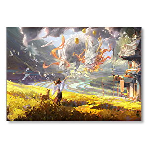 Genç Kadın Ve Dev Yapraklar Yağlıboya Efekt Mdf Ahşap Tablo 25x35 cm