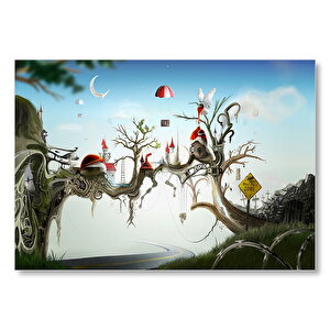 Hayaller Ülkesi Şatolar Arasındaki Köprü Mdf Ahşap Tablo 50x70 cm