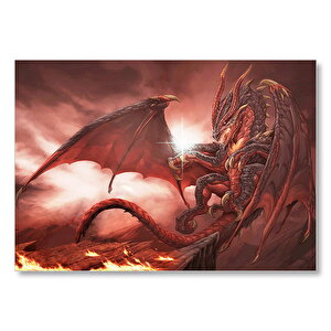 Alevler İçindeki Gemi Ve Ejderha Mdf Ahşap Tablo 25x35 cm
