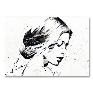 Siyah Beyaz Suluboya Efekti Kadın Portre Mdf Ahşap Tablo 25x35 cm