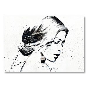 Siyah Beyaz Suluboya Efekti Kadın Portre Mdf Ahşap Tablo 35x50 cm