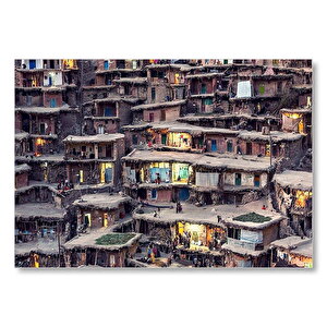 İran'da Teraslar Halindeki Köy Mdf Ahşap Tablo 25x35 cm