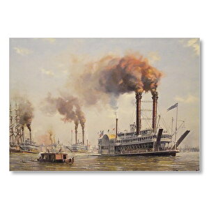 Antika Buharlı Vapurlar Mdf Ahşap Tablo 50x70 cm