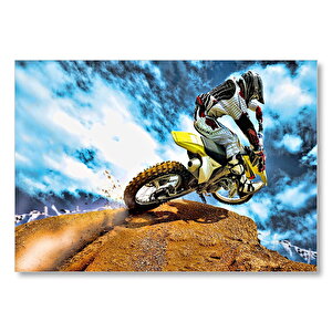 Tepenin Üzerindeki Motokrosçu Ve Bulutlar Mdf Ahşap Tablo 50x70 cm