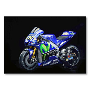 Yamaha Eneos Mavi Yarış Motorsikleti Karanlık Arka Plan Mdf Ahşap Tablo 35x50 cm