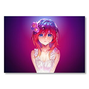 Kızıl Saçlı Masum Anime Kız Mor Arka Plan Mdf Ahşap Tablo