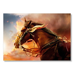 Kahverengi Kızılderili Atı Ve Kızıl Bulutlar Mdf Ahşap Tablo 25x35 cm