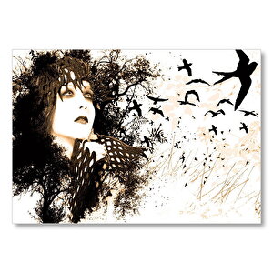 Kadın Kuşlar Kadar Özgürdür Mdf Ahşap Tablo 50x70 cm