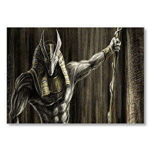 Muhteşem Kaslarıyla Anubis Ve Asası Mdf Ahşap Tablo 35x50 cm