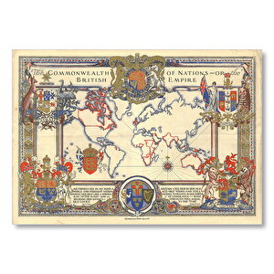 İngiliz Milletler Topluluğu Ve Dünya Haritası 1937 Mdf Ahşap Tablo 35x50 cm