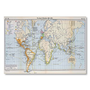 Keşifler Çağı Dünya Haritası 1340-1600 Arası Mdf Ahşap Tablo 25x35 cm
