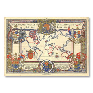 İngiliz Milletler Topluluğu Ve Dünya Haritası 1937 Mdf Ahşap Tablo