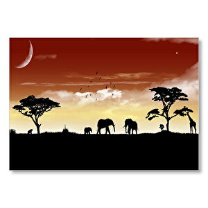 Afrika Yaban Hayatı Silüet Kompozisyon Mdf Ahşap Tablo 50x70 cm