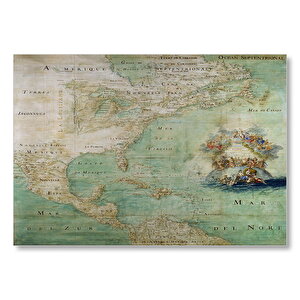 Kuzey Ve Orta Amerika Eski Haritası Mdf Ahşap Tablo 25x35 cm