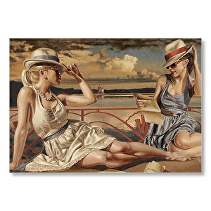 Güneşlenen Ve Mektup Okuyan Kızlar Mdf Ahşap Tablo 35x50 cm