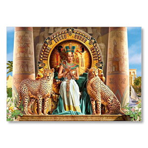 Antik Mısır'da Nefertiti Ve Tahtın Yanında Çitalar Mdf Ahşap Tablo 50x70 cm