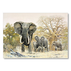 Ormandaki Fil Grubu Görseli Mdf Ahşap Tablo 25x35 cm