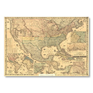 Amerika Birleşik Devletleri Haritası 1862 Mdf Ahşap Tablo 25x35 cm