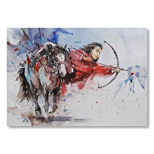 At Sırtındaki Okçu Suluboya Efekt Mdf Ahşap Tablo 35x50 cm