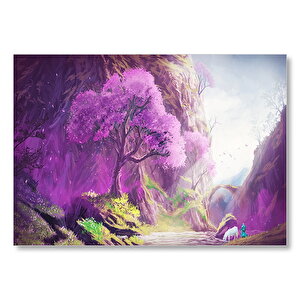 Su Kenarındaki Beyaz Atlı Ve Dev Mor Ağaç Mdf Ahşap Tablo 50x70 cm