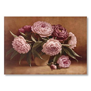 Bordo Ve Pembe Çiçekler Mdf Ahşap Tablo 25x35 cm