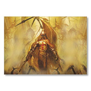 Zırhlı Haçlı Şövalyesi Ve Savaş Sancakları Mdf Ahşap Tablo 25x35 cm