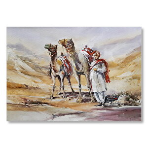 Çölde İki Deve Ve Rehber Mdf Ahşap Tablo 50x70 cm