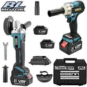 Ex-2m Bl Motor Blue Süper 2 Li Set Spiral Taşlama + Somun Sökme Çantalı 2 Akülü