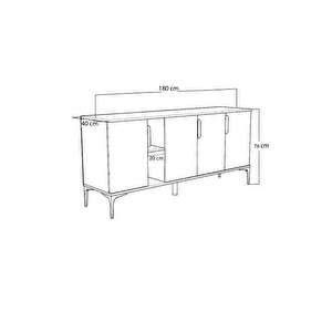 Alonex Tarz Konsol 180 Cm (Metal Kulp, Antrasit,Beyaz) 180 Cm Yemek Odası Ofis Salon Ünite