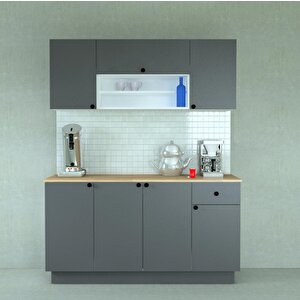 160 Cm Ahşap Mdf Tezgahlı Antrasit Kapaklı Hazır Mutfak