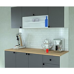 160 Cm Ahşap Mdf Tezgahlı Antrasit Kapaklı Hazır Mutfak