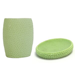 Sabunluk Diş Firçalik 2 Li Banyo Seti,yeşil Petek Model,poliresin